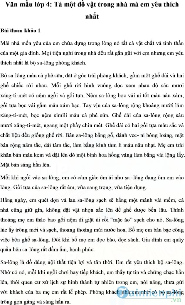 Văn mẫu Tả một đồ vật trong nhà