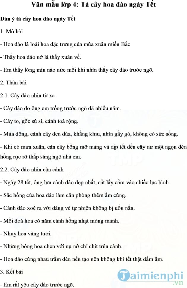 Văn mẫu Tả cây hoa đào ngày Tết