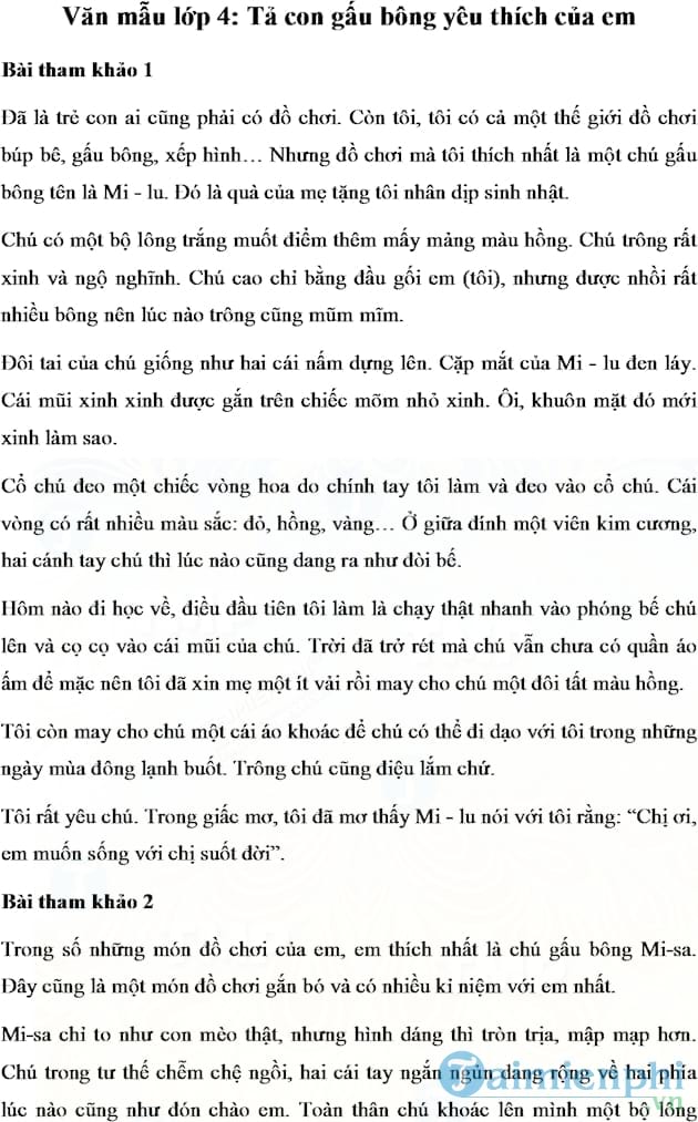 Văn mẫu Tả con gấu bông yêu thích