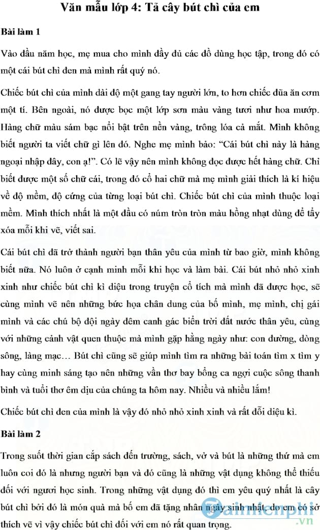 Văn mẫu Tả cây bút chì của em