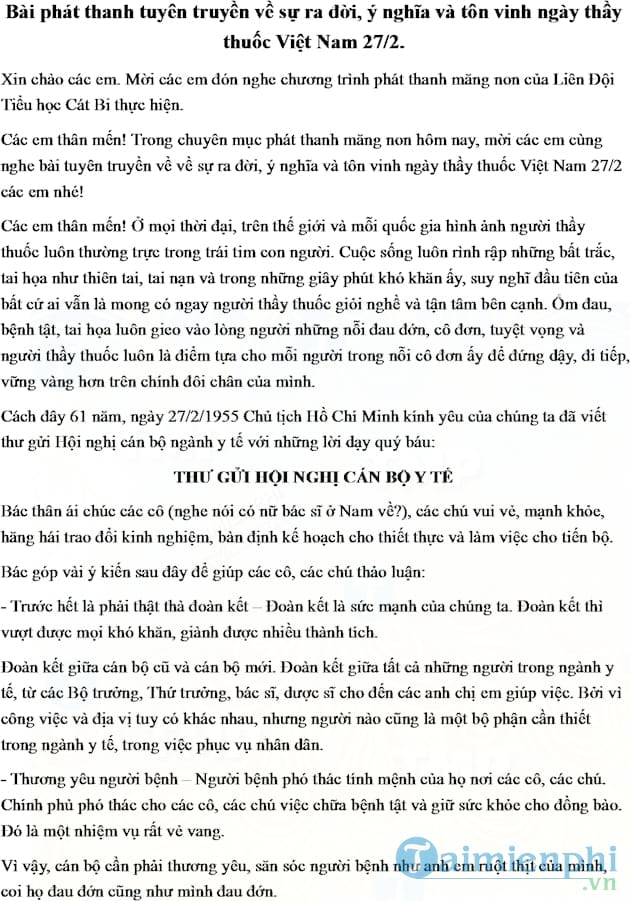 Bài tuyên truyền về ngày thầy thuốc Việt Nam