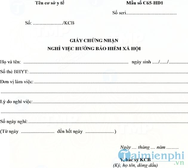 Giấy chứng nhận nghỉ việc hưởng bảo hiểm xã hội