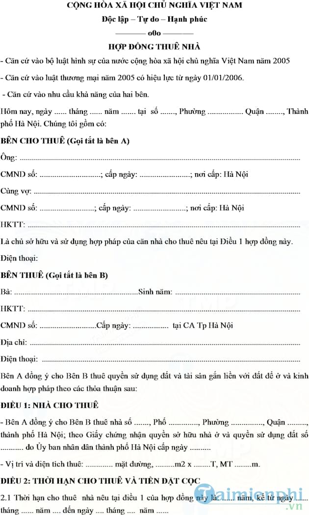 Hợp đồng thuê nhà ở nguyên căn