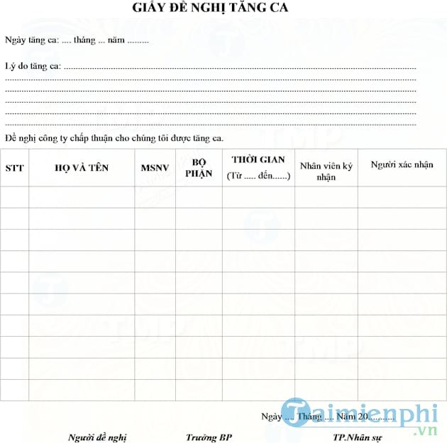 Giấy đề nghị tăng ca