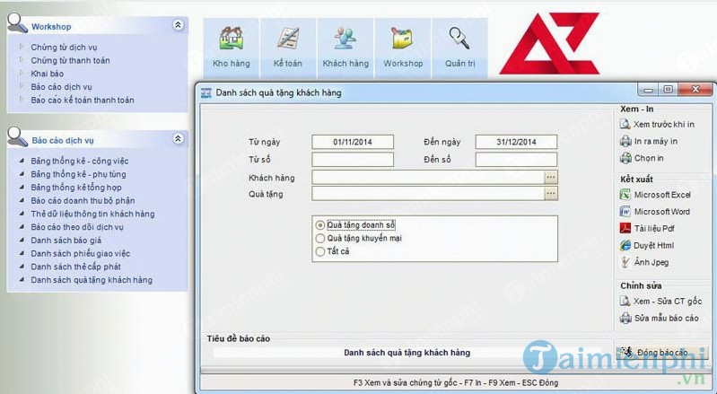 Phần mềm quản lý gara ô tô AZ GARA