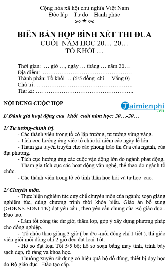 bien ban hop binh xet thi dua cuoi nam hoc