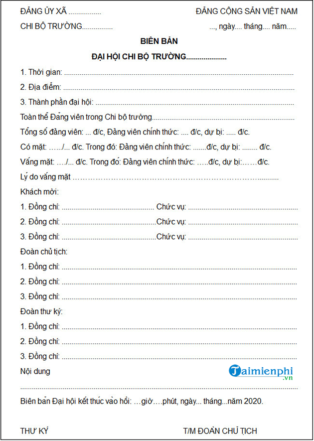 mau bien ban dai hoc chi bo truong