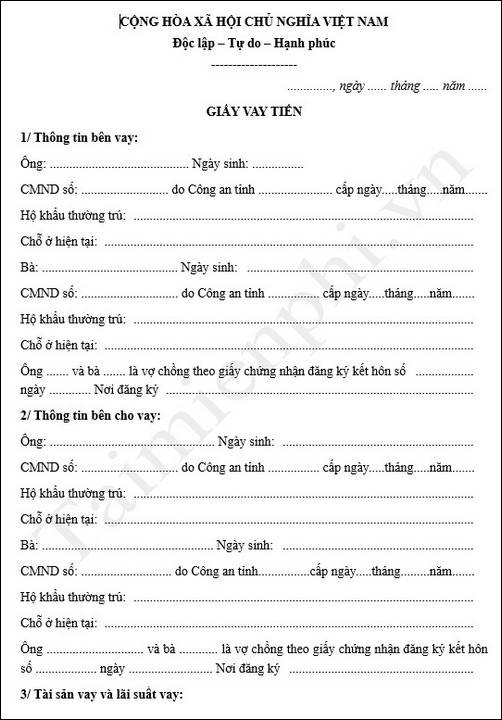mau giay vay tien