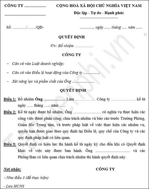 mau giay quyet dinh bo nhiem chuc vu