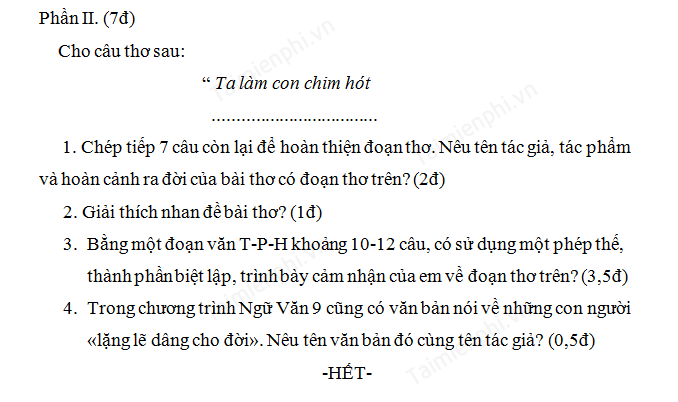 de thi hoc ki 2 ngu van lop 9