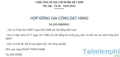 Hợp đồng gia công đặt hàng trong nước