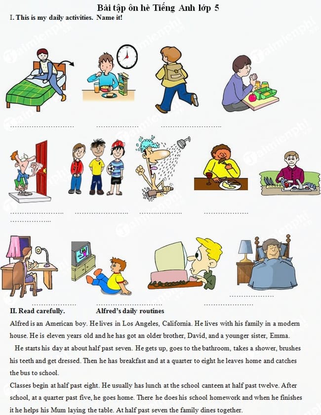 Bài tập ôn hè Tiếng Anh lớp 5