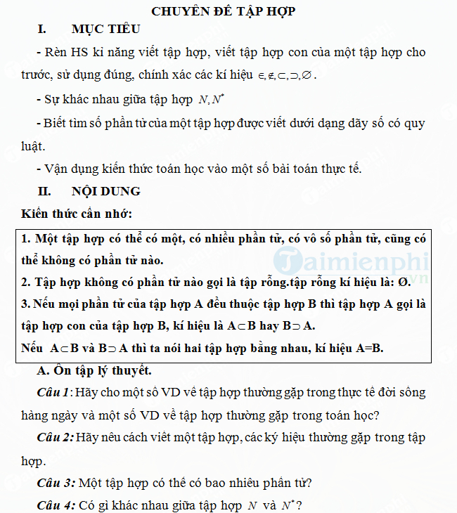 Bài tập chuyên đề tập hợp Toán lớp 6