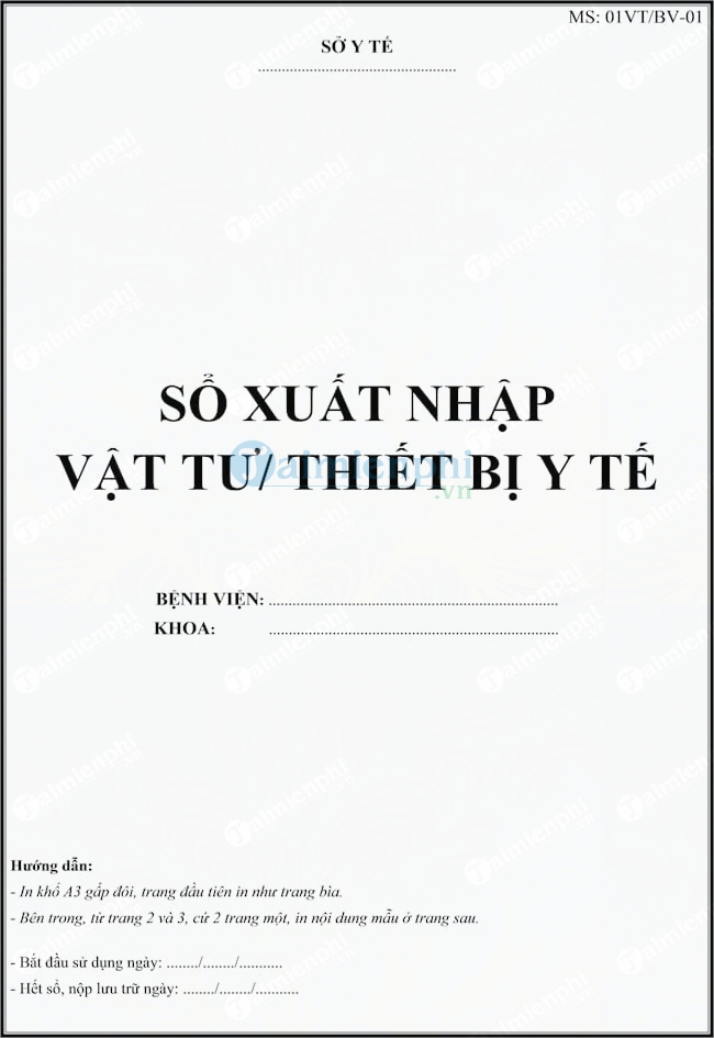 Mẫu sổ xuất, nhập vật tư, thiết bị y tế