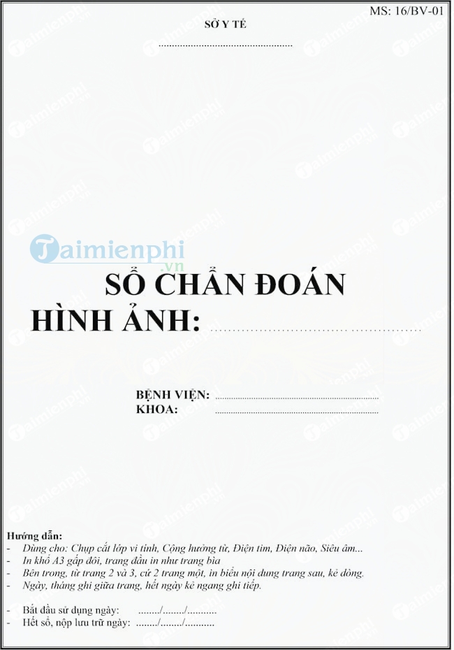 Mẫu sổ chuẩn đoán hình ảnh