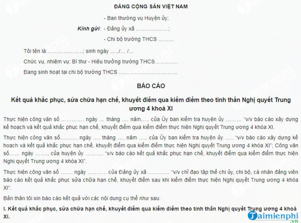 bao cao ket qua khac phuc han che khuyet diem