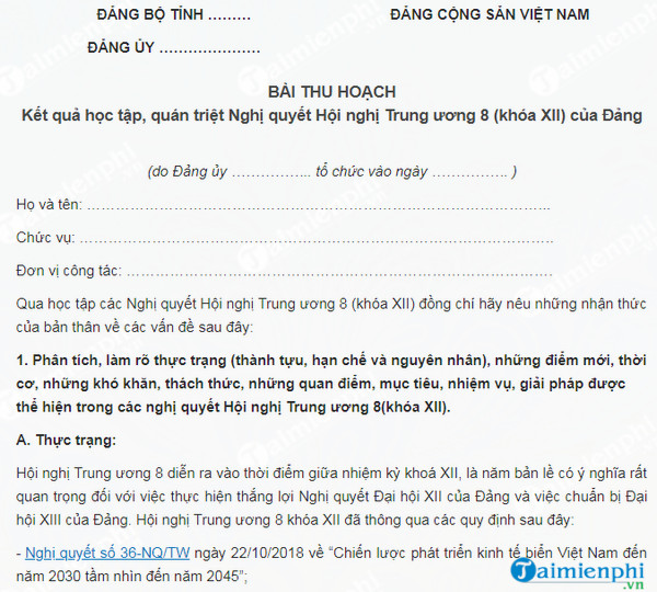 bai thu hoach nghi quyet trung uong 8 khoa xii