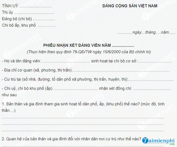 mau phieu nhan xet dang vien noi cu tru