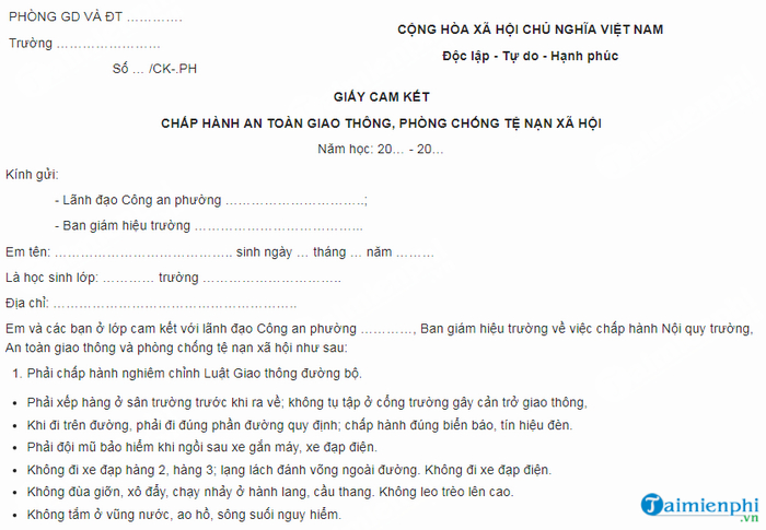 ban cam ket phong chong te nan xa hoi va chap hanh an toan giao thong