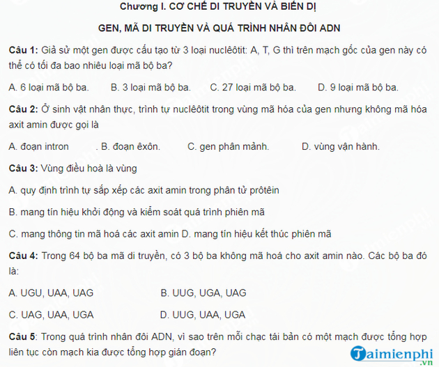 trac nghiem sinh hoc lop 12