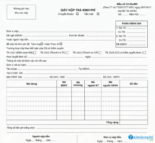 mau giay nop tra kinh phi