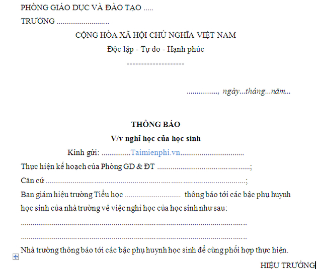 mau thong bao nghi hoc